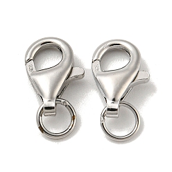 Platinum Rhodium Plated 925 Sterling Silver Lobster Claw Clasps, with 925 Stamp, Platinum, 11.5mm, Hole: 1mm