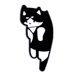 Black Lazy Cat Shape Alloy with Enamel Brooch, Black, 30x15mm
