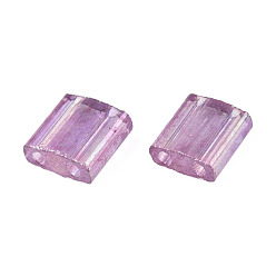 Old Rose Plating 2-Hole Transparent Glass Seed Beads, Rectangle, Old Rose, 5x5x2mm, Hole: 0.8mm