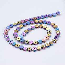 Multi-color Plated Electroplate Non-magnetic Synthetic Hematite Beads Strands, Flower, Multi-color Plated, 6x2mm, Hole: 1mm, about 66pcs/strand, 15.9 inch(40.5cm)