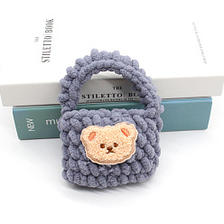 Gray DIY Headset Bag Display Doll Decoration Crochet Kit, Including Wool Thread, Crochet Hook Needle, Patches, Gray, 9x8cm