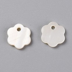 Seashell Color Natural Freshwater Shell Charms, Flower, Seashell Color, 10x9x1mm, Hole: 1.4mm