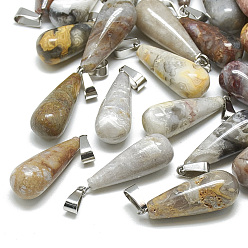 Crazy Agate Natural Crazy Agate Pendants, with Stainless Steel Snap On Bails, teardrop, 28~30x10~12mm, Hole: 6x4mm