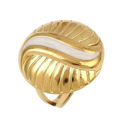 Белый Плоские круглые 304 эмалированные перстни из нержавеющей стали для женщин, ионное покрытие (ip), реальный 18 k позолоченный, белые, плоско-круглые: 22 mm, размер США 6 (16.5 мм)