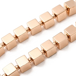 Светло-Золотое Покрытие Стеклянные бусины с гальваническим покрытием , кубические, свет позолоченные, 6.5x6.5x6.5 мм, отверстие : 1 мм, около 47 шт / нитка, 16.14'' (41 см)
