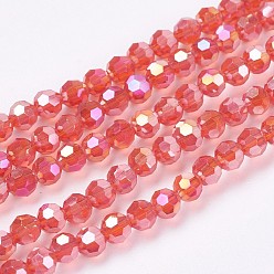 Красный Стеклянные бусины с гальваническим покрытием , с покрытием AB цвета, граненые, круглые, красные, 3.5~4.5 мм, отверстие : 0.5 мм, около 100 шт / нитка, 13.9~15.7 дюйм (35.5~40 см)