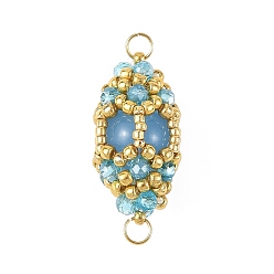 Malaysia Jade Dyed Natural Malaysia Jade & Glass Seed Beads Connector Charms, Oval Links, 25x13.5x12mm, Hole: 3mm