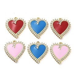 Mixed Color Brass Micro Pave Clear Cubic Zirconia Pendants, with Enamel, Real 18K Gold Plated, Heart Charms, Mixed Color, 20.5x18x3mm, Hole: 1.6mm