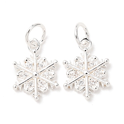 Серебро Латунные микро проложить кубического циркония подвески, прелести снежинки, без кадмия и без свинца, стойки покрытие, долговечный, с целью перехода в кольце, серебряные, 12.5x9x2 мм, отверстие : 3.2 мм