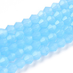 Светло-Голубой Стеклянные бусины, имитация нефрита , граненые, двухконусные, Небесно-голубой, 2.9~3.3x2.5 мм, отверстие : 0.7 мм, около 135~140 шт / нитка, 38~40 см