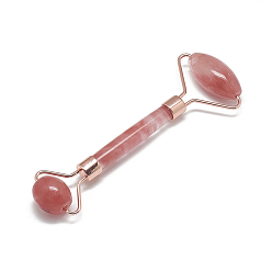 Вишневый Кварц Инструменты для массажа вишневого кварца, лицевые ролики, с латунной фурнитурой , розовое золото , 13.5~15.3x4~6x2~2.05 см