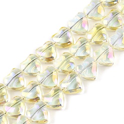 Светлый Золото-желтый Гальванизируйте прозрачное стекло бисер нитей, с полным покрытием цвета радуги, сердце, светлый золотарник желтый, 8x8x4 мм, отверстие : 0.8 мм, около 87 шт / нитка, 25.20 дюйм (64 см)