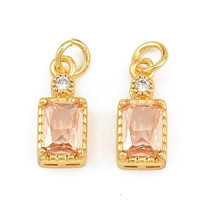 PeachPuff Brass Pave Cubic Zirconia Charms, Rectangle Charms, Long-Lasting Plated, Rack Plating, Cadmium Free & Lead Free, Golden, PeachPuff, 14x6x5mm, Hole: 3.5mm