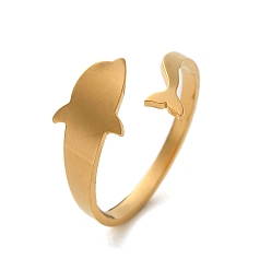 Настоящее золото 18K 304 открытые манжеты из нержавеющей стали, украшения для женщин, дельфин, реальный 18 k позолоченный, размер США 8 1/2 (18.5 мм)
