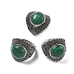 Малахит Регулируемые кольца из синтетического малахита, без свинца и без кадмия, старинные посеребренные латунные перстни для женщин, 22.5 мм, внутренний диаметр: 17 мм