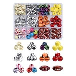 Mixed Color 11 Style Sports Theme Acrylic Beads, Mixed Shapes, Mixed Color, 10~18x9.5~12x9~10.5mm, Hole: 2~4mm, 148pcs/box