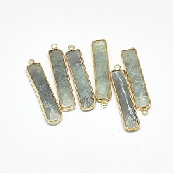 Gainsboro Natural Labradorite Pendants, with Golden Tone Brass Findings, Faceted, Rectangle, Gainsboro, 46.5~47.5x10x4~6mm, Hole: 2mm