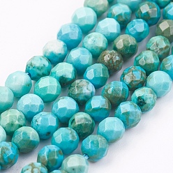 Natural Turquoise Natural Magnesite Beads Strands, Dyed, Faceted Round, 3mm, Hole: 0.5mm, about 118pcs/strand, 15.3 inch(39cm)