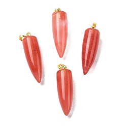 Вишневый Кварц Синтетические вишневые кварцевые стеклянные подвески, с фурнитурой позолоченной латунной, пуля, 32~35x10~11 мм, отверстие : 7 мм