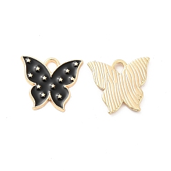 Black Alloy Enamel Pendants, Light Gold, Butterfly Charm, Black, 14x16x1.6mm, Hole: 2.6x2mm
