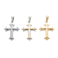 Mixed Color 304 Stainless Steel Pendants, Manual Polishing, Religion, Cross, Mixed Color, 36.5x26x3.5mm, Hole: 4x9.5mm
