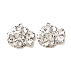 Crystal 304 Stainless Steel with Rhinestone Pendants, Flower Charms, Stainless Steel Color, Crystal, 23x24x4mm, Hole: 1.3mm