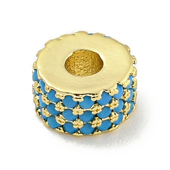 Озёрно--синий Обшивка стойки латунь с циркониевыми бусинами, долговечный, без свинца и без кадмия, плоско-круглые, реальный 18 k позолоченный, Плут синий, 8x4.5 мм, отверстие : 2.5 мм