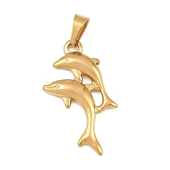 Golden Ion Plating(IP) 304 Stainless Steel Pendants, with 201  Stainless Steel Ice Pick Pinch Bails, Fish Charms, Golden, 26x15x2mm, Hole: 6x3mm.