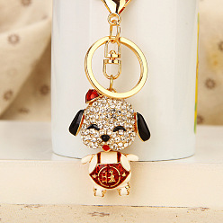 Wangwang Little Dog Big Red Sparkling Diamond Fox Car Keychain Women's Bag Charm Metal Keyring Gift