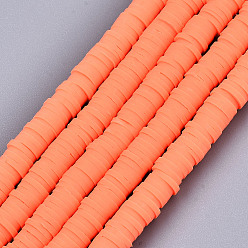 Coral Handmade Polymer Clay Beads Strands, for DIY Jewelry Crafts Supplies, Heishi Beads, Disc/Flat Round, Coral, 6x0.5~1mm, Hole: 1.8mm, about 290~320pcs/strand, 15.75 inch~16.14 inch(40~41cm)