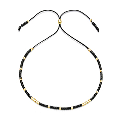 Noir Bracelet coulissant en perles de graines de verre, bracelet réglable, noir, pas de taille