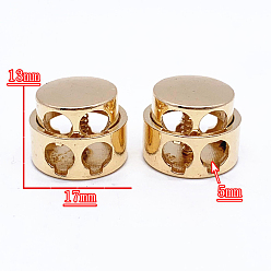 Golden Alloy Cord Locks Clip Ends, Double Hole Drawstring Stopper Fastener Buttons Buttons, Golden, 1.3x1.7cm, Hole: 5mm