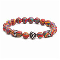 Steel color Stainless Steel Lion Head Men's Bracelet with 8mm Peacock Stone Beads DIY