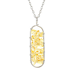 Citrine Natural Citrine Chips Beaded Oval Pendant Necklaces, with Cable Chains, 20.87 inch(53cm)