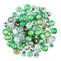 Зеленый Стеклянные ирландские кабошоны, полукруглый / купол с клеверным рисунком, для изготовления ювелирных изделий, зелёные, 12x4 мм, 120 шт / коробка
