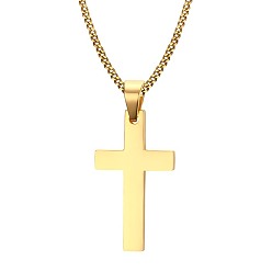 Golden Stainless Steel Curb Chain Necklace, Religion Cross Pendant Necklaces for Men, Golden, 23-5/8 inch(60cm)