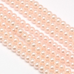 PeachPuff Eco-Friendly Dyed Glass Pearl Round Beads Strands, Grade A, Cotton Cord Threaded, PeachPuff, 3~3.5mm, Hole: 0.7~1.1mm, about 135pcs/strand, 15 inch