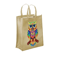 Owl DIY Diamond Painting Handbag Kits, Including Canvas Bag, Resin Rhinestones, Pen, Tray & Glue Clay, Pale Goldenrod, Owl, 350x290mm