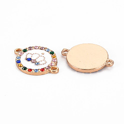 Creamy White Alloy Links Connectors, with Enamel and Colorful Rhinestone, Light Gold, Flat Round with Crown, Creamy White, 15x20x2mm, Hole: 1.4mm