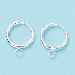 Silver 201 Stainless Steel Huggie Hoop Earring Findings, with Horizontal Loop and 316 Surgical Stainless Steel Pin, Silver, 20x16x2mm, Hole: 2.5mm, Pin: 1mm