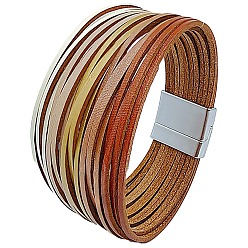 Sandy Brown PU Leather Multi-strand Bracelets, with Magnetic Clasps, Sandy Brown, 8-1/8 inch(20.5cm)