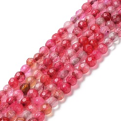 Crimson Natural Agate Beads Strands, Faceted Round, Dyed & Heated, Crimson, 3.7~4x3.9~4.3mm, Hole: 0.8mm, about 89~93pcs/strand, 13.98''(35.5cm)