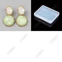 Ligamaza 1 Par de pendientes colgantes de resina, con fornituras de aleación, plano y redondo, dorado, mielada, 38.5x22 mm