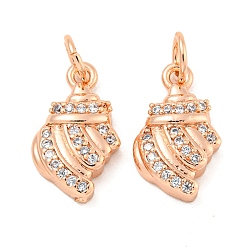 Розовое Золото Покрытие стойки латунь микропаве прозрачные подвески из кубического циркония, долговечный, с прыжковых колец, без свинца и без кадмия, раковина, розовое золото , 15x9x8 мм, отверстие : 4 мм