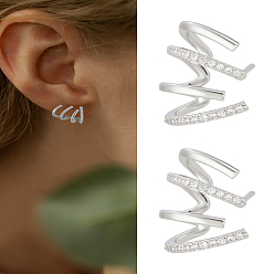 Platinum 1 Pair Rack Plating Claw Brass Stud Earrings, with Clear Cubic Zirconia, Cadmium Free & Lead Free, Long-Lasting Plated, Platinum, 11x17mm