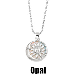 Opal Sun and Moon Pendant Necklace with Crystal & Agate for Women - Elegant Lock Collar Chain