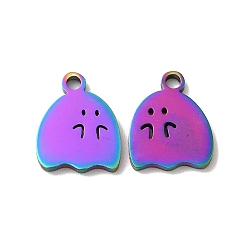 Rainbow Color Ion Plating(IP) 304 Stainless Steel Charms, Ghost Charm, Rainbow Color, 14x11x1.5mm, Hole: 2mm