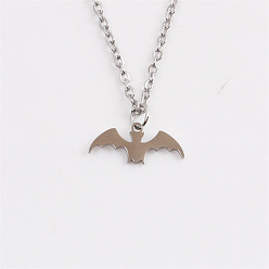 SSN00153QZ Bat Polished Laser Cut Stainless Steel Bat Pendant Necklace Halloween Gift Jewelry