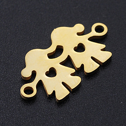 Golden 201 Stainless Steel Links connectors, Girl with Girl, Heart , Golden, 10x19x1mm, Hole: 1.5mm