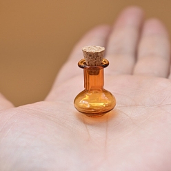 Orange Mini Glass Bottle, with Cork Plug, Wishing Bottle, for Charms Making, Orange, 1.6x2.1cm